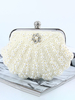 Faschingskostüm Flapper Kleid Handtasche 1920er Jahre Great Gatsby Zubehör Ecru Peals Nieten Ketten Satin Innenschulter Kreuzkette Damen Clutch Taschen Flapper Handtasche