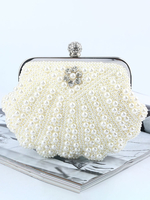 Faschingskostüm Flapper Kleid Handtasche 1920er Jahre Great Gatsby Zubehör Ecru Peals Nieten Ketten Satin Innenschulter Kreuzkette Damen Clutch Taschen Flapper Handtasche
