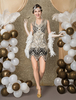 Faschingskostüm Flapper Kleid Kostüm der 1920er Jahre Vintage Kostüm große Gatsby Damen Pailletten Zick-Zack-Schnittes kurzes Kleid