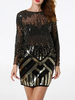 Faschingskostüm Flapper Long Sleeve Top schwarz Gold Pailletten schiere 1920er Jahre Great Gatsby T-Shirt Karneval Kostüm