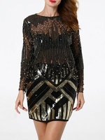 Faschingskostüm Flapper Long Sleeve Top schwarz Gold Pailletten schiere 1920er Jahre Great Gatsby T-Shirt Karneval Kostüm