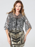 Faschingskostüm Flapper Retro Zubehör 2021 Große Gatsby Pailletten Damen halbe Hülse der 1920er Jahre Mantel Karneval Kostüm Karneval Kostüm