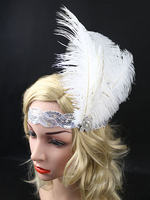 Faschingskostüm Flapper Stirnband der großen Gatsby Charleston 1920er Jahre Kostüm weiße Feder Kopfschmuck Frauen Vintage Kostüm Zubehör Karneval Kostüm
