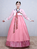 Faschingskostüm Frau koreanische Kostüme Blumendruck bestickt Bogen Brokat Kleid rosa Hanbok Kostüm Set Karneval Kostüm Karneval Kostüm