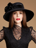 Faschingskostüm Frauen Bowler Hat Flower Net 100% Wolle Schwarz Wide Brim Hat Karneval Kostüm