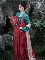Faschingskostüm Frauen-chinesische Kostüme Tang Dynasty Embroidered Plissee Red Dress Set Urlaub Kostüme Karneval Kostüm