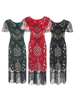 Faschingskostüm Frauen Flapper Kleider V-Ausschnitt Kurzarm; figurbetontes Kleid Pailletten Fransen 1920er Jahre Great Gatsby Kostüm Retro-Kostüm Karneval Kostüm