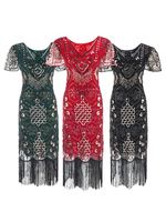 Faschingskostüm Frauen Flapper Kleider V-Ausschnitt Kurzarm; figurbetontes Kleid Pailletten Fransen 1920er Jahre Great Gatsby Kostüm Retro-Kostüm Karneval Kostüm