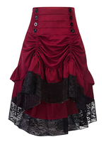 Faschingskostüm Frauen Gothic Kostüm Knöpfe Rüschen Spitze Burgund Retro Rock Karneval Kostüm Karneval Kostüm