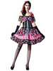 Faschingskostüm Frauen Karneval Kostüm Corpse Bride Skull Print Kleid Peach Lace Up Urlaub Kostüme Karneval Kostüm