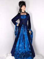 Faschingskostüm Frauen Renaissance Vinatge Kostüm Karneval Kostüm tiefblau Flanell Kleid