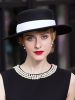 Faschingskostüm Frauen Retro Hut 100% Wolle breiter Krempe Vintage Bowler Hat Karneval Kostüm