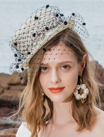 Faschingskostüm Frauen Retro Hut Net Dot White Fascinator Hut Karneval Kostüm Karneval Kostüm