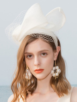 Faschingskostüm Frauen Retro Hut Tüll Net Ecru White Fascinator Hut Karneval Kostüm Karneval Kostüm