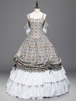 Faschingskostüm Frauen Retro Kostüme Rüschen Blumendruck kalte Schulter Marie Antoinette Kostüm Vintage 18. Jahrhundert Kostüm Karneval Kostüm