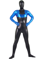 Faschingskostüm Ganzkörper Metallic-Zentai mit Farbblock in Schwarz und Blau