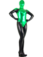 Faschingskostüm Ganzkörper Metallic-Zentai mit Farbblock in Schwarz und Grün