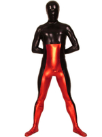 Faschingskostüm Ganzkörper Metallic-Zentai mit Farbblock in Schwarz und Rot