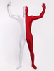 Faschingskostüm Ganzkörper Unisex Zentai aus Elastan mit Farbblock in Burgunderrot und Weiß