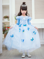 Faschingskostüm Gefrorene Elsa Halloweenkostüm für Kinder Aqua Schmetterling verziert Kleid