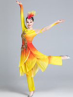 Faschingskostüm Gelbe chinesische Kostüme Asiatisches Tanzkostüm 2-teiliges Outfit Karnevalskostüme Karneval Kostüm