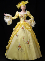 Faschingskostüm Gelbe Retro-Kostüme Lace Rüschen bestickt Marie Antoinette Kostüm Kleid Rokoko-Stil Party Abendkleid Karneval Kostüm Karneval Kostüm