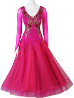 Faschingskostüm Gesellschaftstanz Kostüm bestickt Rüschen Rose Red Women Dance Wear