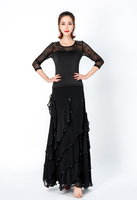 Faschingskostüm Gesellschaftstanz Kostüme Black Milk Silk Cascading Rüschen Tiered Long Skirt Women Dance Dress Karneval Kostüm Karneval Kostüm