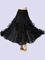 Faschingskostüm Gesellschaftstanz Kostüme Black Milk Silk Pailletten Rüschen Langer Rock Gesellschaftstanz Tanzkleid Karneval Kostüm