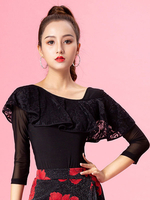 Faschingskostüm Gesellschaftstanz Kostüme Schwarze Frauen Spitze Rüschen Ballroom Dancer Top Dance Wear Karneval Kostüm Karneval Kostüm