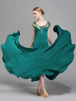 Faschingskostüm Gesellschaftstanz Kostüme Silk Florla Print V-Ausschnitt Dark Green Dancer Dress Dance Wear Karneval Kostüm