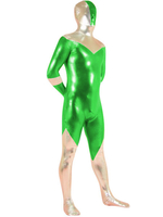 Faschingskostüm Glänenzender Metallic-Zentai Suit in Weiß und Grün