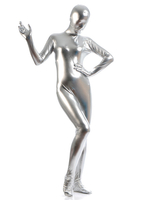 Faschingskostüm glänzend metallisch Cosplay Zentai Anzüge für Frauen in Silber
