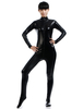 Faschingskostüm glänzend metallisch Cosplay Zentai Anzug für Frauen in Schwarz