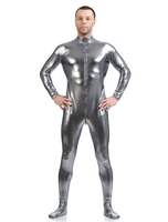 Faschingskostüm glänzend metallisch Cosplay Zentai-Anzug für Männer in Grau