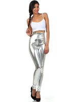 Faschingskostüm Glänzend metallisch Silber Leggins dünn Hosen für Frauen