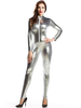 Faschingskostüm Glänzend metallisch Silber Zentai schicke Jumpsuit für Frauen