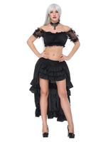 Faschingskostüm Gothic Kostüm Karneval Frauen Schwarz Crop Top Korsett Ruffles Asymmetrische Rock Karneval Kostüm