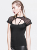 Faschingskostüm Gothic Top Karneval Kostüm Frauen Schwarz Ausgeschnitten Kurzarm Lace Up Punk Rave Top Karneval Kostüm