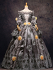 Faschingskostüm Graue Vintage Kostüm Rokoko Spitze Rüschen aus der Schulter Blumen Perlen Ballkleid Kleid