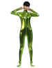 Faschingskostüm Grün glänzend metallisch RV Zentai Anzug für Frauen