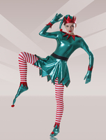 Faschingskostüm Grün Rot Weiß Shiny Metallic Lycra Streifen Zentai-Anzug
