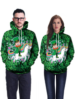 Faschingskostüm Grüner Kapuzenpullover St Patricks Day Clover Unicorn bedrucktes irisches Unisex-Sweatshirt mit Kapuze Karneval Kostüm Karneval Kostüm