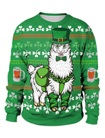Faschingskostüm Grünes Sweatshirt St. Patricks Day 3D gedruckt Klee Pullover Unisex Irish Longsleeve Karneval Kostüm Karneval Kostüm