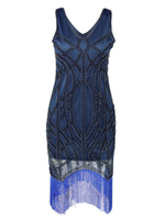 Faschingskostüm Große Gatsby Flapper Kleid der 1920er Jahre Vintage Kostüm Damen blau Pailletten Fransen Kleid