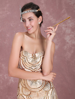 Faschingskostüm Große Gatsby Flapper Kleid der 1920er Jahre Vintage Kostüm Damen Pailletten Gold Maxi-Kleid11