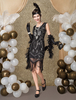 Faschingskostüm Große Gatsby Flapper Kleid der 1920er Jahre Vintage Kostüm Damen schwarz Pailletten Quasten Flapper Girl Kostüm