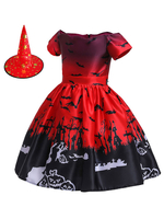 Faschingskostüm Halloween Kostüme für Kinder Castle Bat Oragnge Red Skater Dress Karneval Kostüm