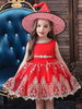Faschingskostüm Halloween-Kostüme für Kinder Red Witch Lace Hot Stamping Kleid mit Hut Karneval Kostüm
