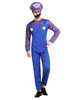 Faschingskostüm Herren Faschingskostüm Blau Super Mario Bros zweifarbiger Overall mit Brot und Hut Waluigi Kostüm Karneval Kostüm